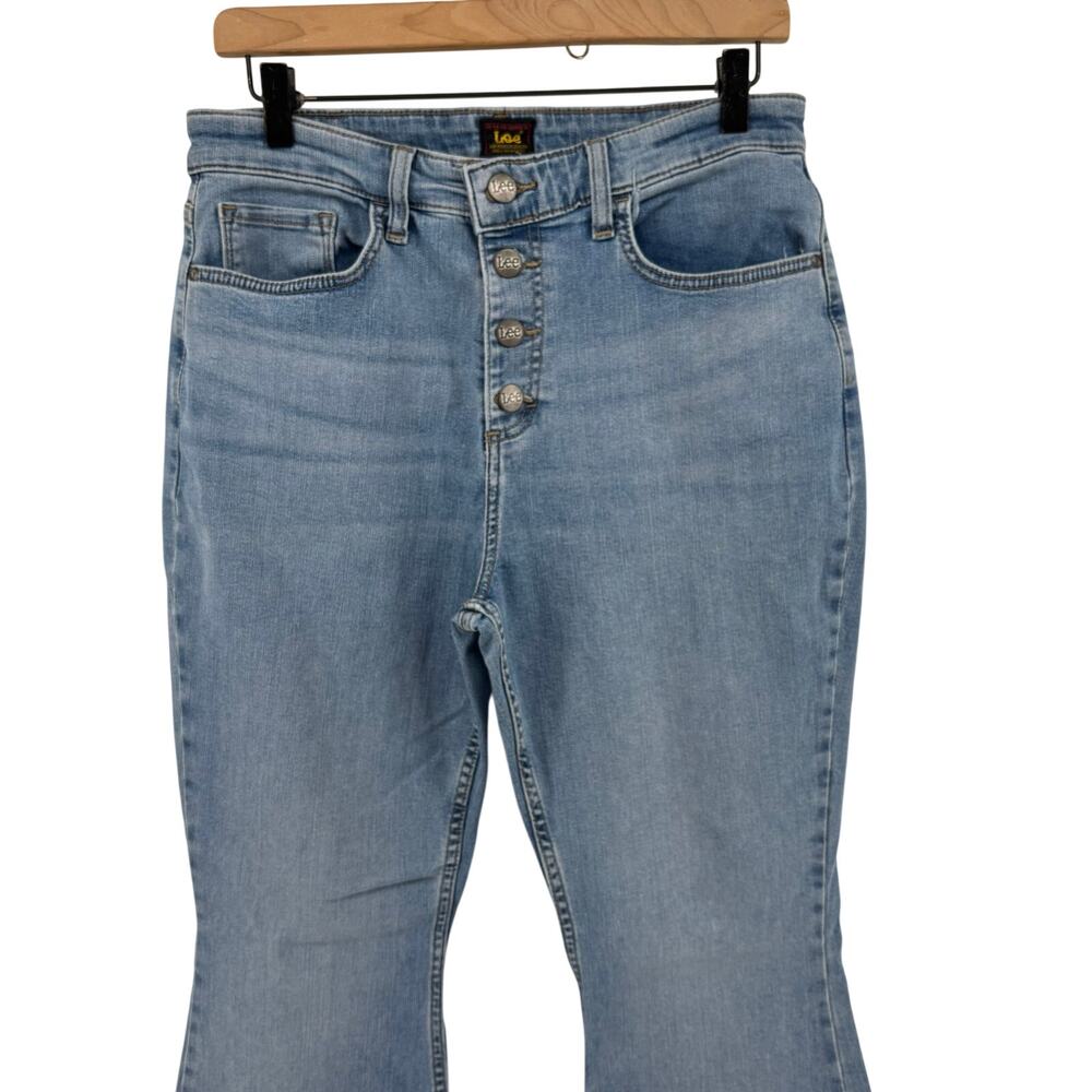 VTG Lee Jeans Heritage Flare Exposed Button Fly Sz 12 30x31 Retro Bell Bottom - Picture 5 of 13
